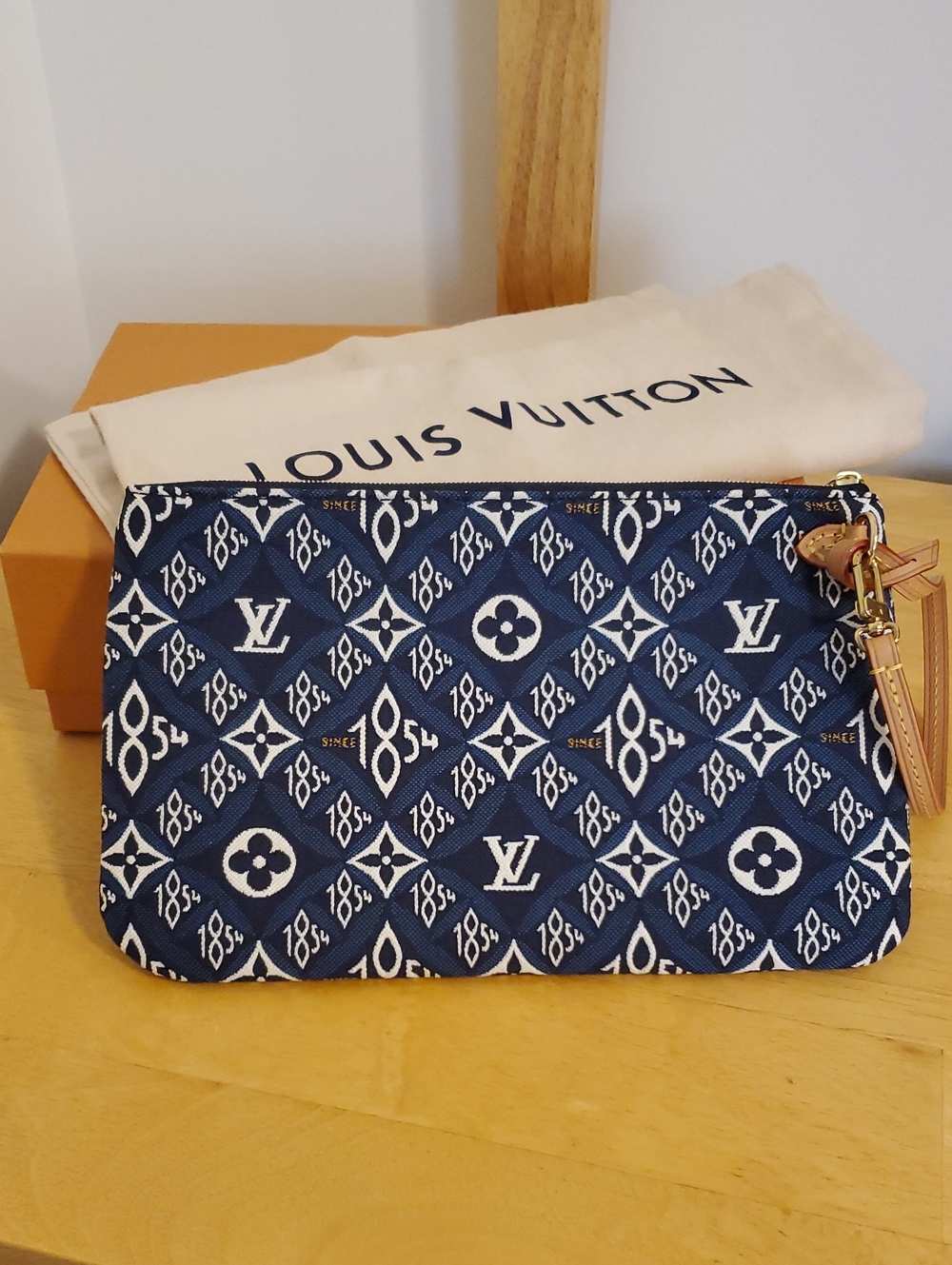 New Louis Vuitton Since 1854 Denim Jacquard Monogram Pochette Wristlet